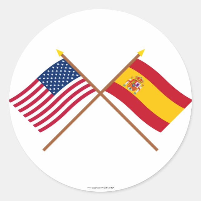 Sticker Rond Drapeaux croisés États-Unis et Espagne (Devant)