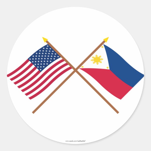 Sticker Rond Drapeaux croisés États-Unis et Philippines (Devant)