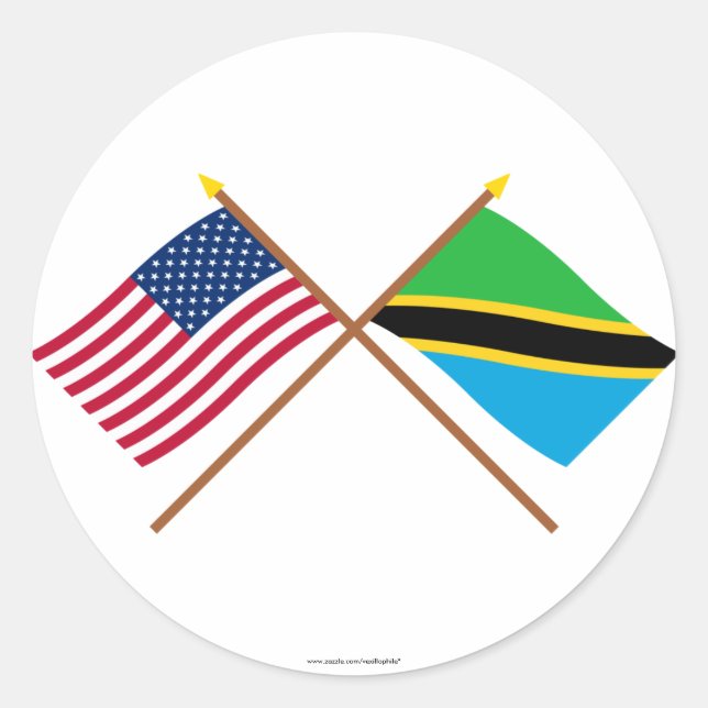 Sticker Rond Drapeaux croisés États-Unis et Tanzanie (Devant)