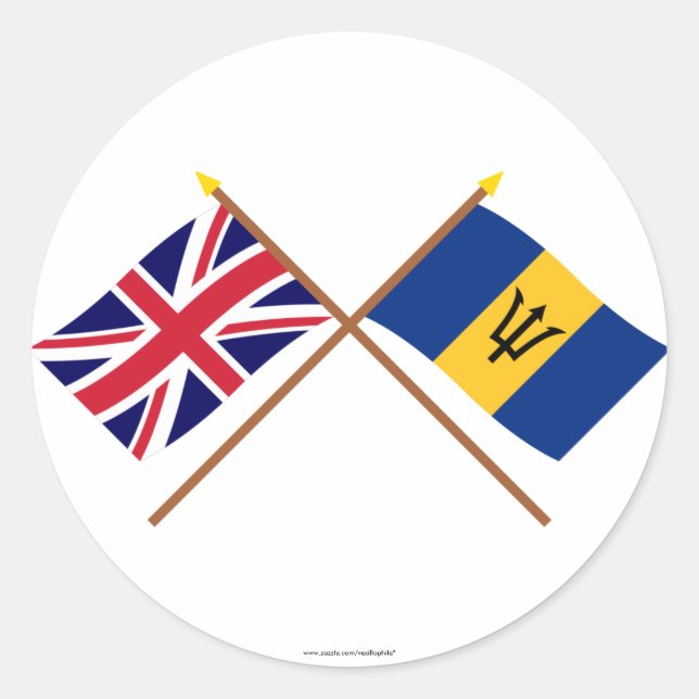 Sticker Rond Drapeaux croisés Royaume-Uni et Barbade (Devant)