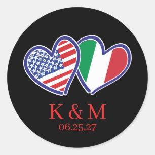 Sticker Rond Drapeaux de coeur italo-américains