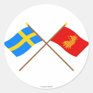 Sticker Rond Drapeaux de Suède et de Skåne län traversés