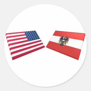 Sticker Rond Drapeaux des USA et de l'Autriche