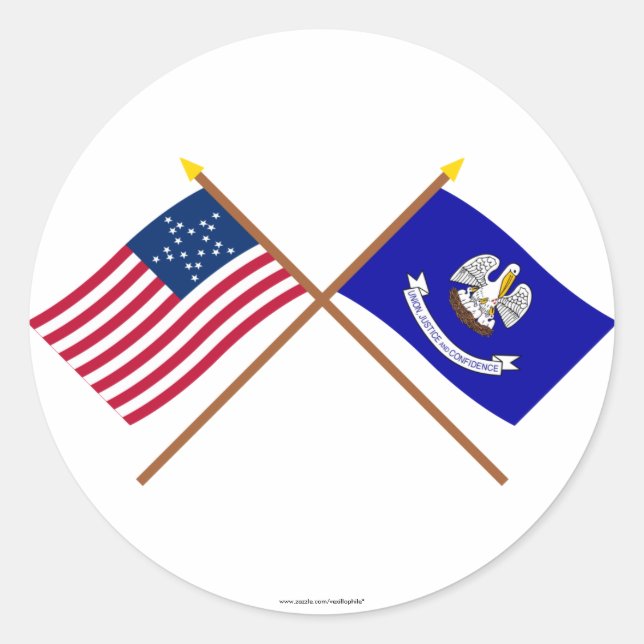 Sticker Rond Drapeaux d'état US 20 étoiles et Louisiane travers (Devant)