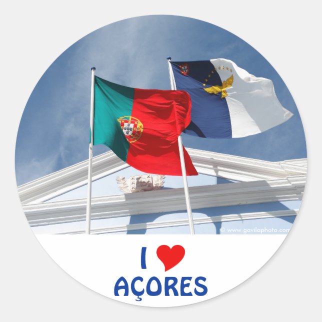Sticker Rond Drapeaux du Portugal et des Açores (Devant)
