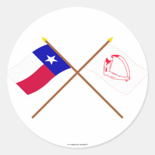 Sticker Rond Drapeaux du Texas et de Goliad traversés