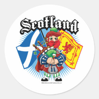 Sticker Rond Drapeaux écossais et Piper