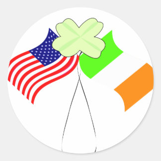 Sticker Rond Drapeaux irlandais américains et Shamrocks KRW