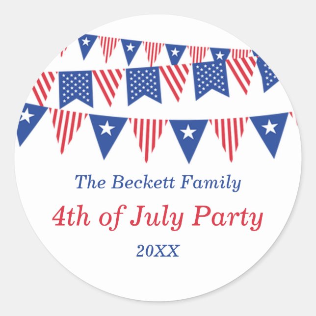 Sticker Rond Drapeaux rouges, blancs et bleus 4 juillet fête (Devant)