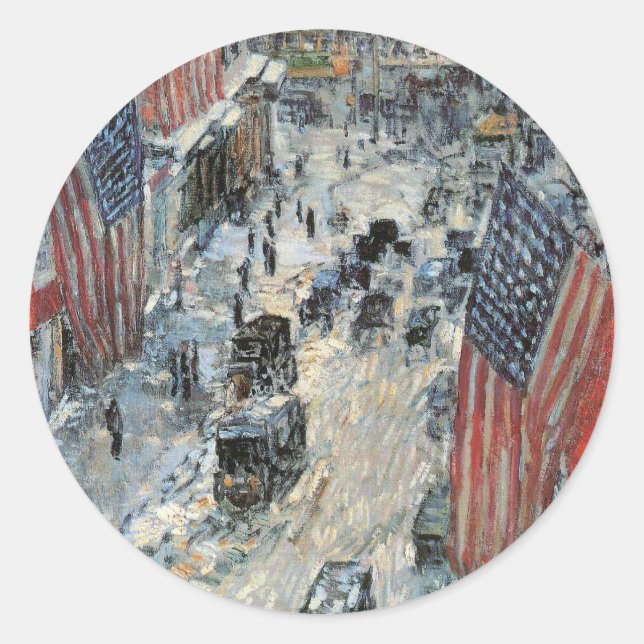 Sticker Rond Drapeaux sur la 57ème rue par Frederick Childe Has (Devant)