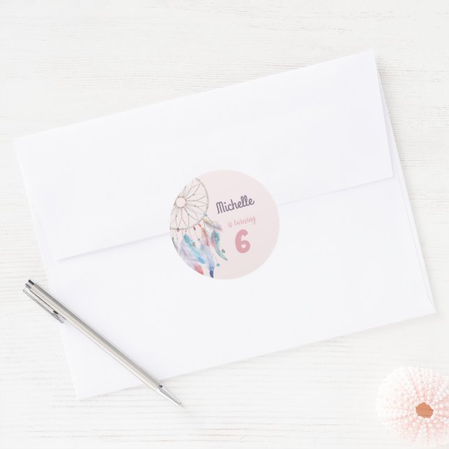 Sticker Rond Dream Big Boho Dreamcatcher Anniversaire (Enveloppe)