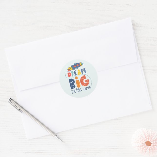 Sticker Rond Dream Big Little One Rocket (Enveloppe)