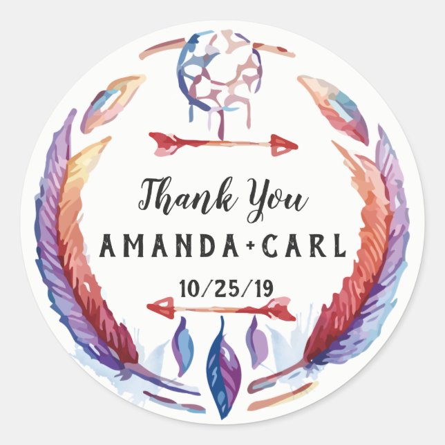 Sticker Rond Dream Catcher Flèche Flèche Mariage Boho Merci (Devant)