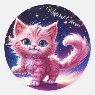 Sticker Rond Dream rose chaton animaux de compagnie pépinière d