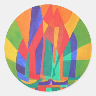 Sticker Rond Dreamboat Un Câble Cubiste Aux Couleurs Primaires