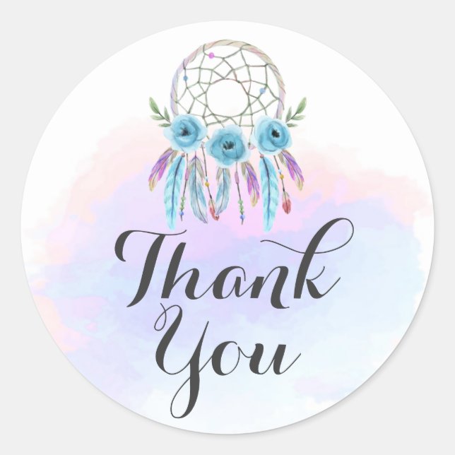 Sticker Rond Dreamcatcher Aquarelle Plumes Merci rustique (Devant)