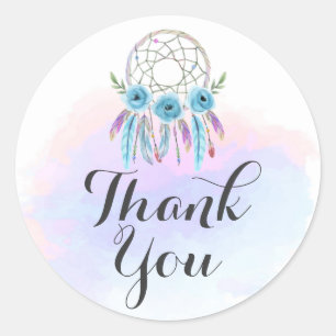 Sticker Rond Dreamcatcher Aquarelle Plumes Merci rustique