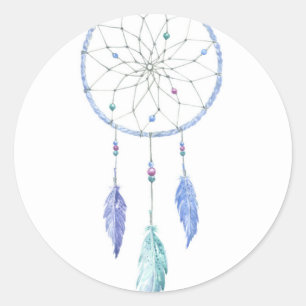 Sticker Rond Dreamcatcher pour aquarelle avec 3 plumes