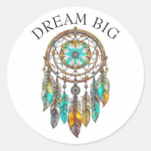 Sticker Rond Dreamcatcher turquoise et Brown   Gros rêves