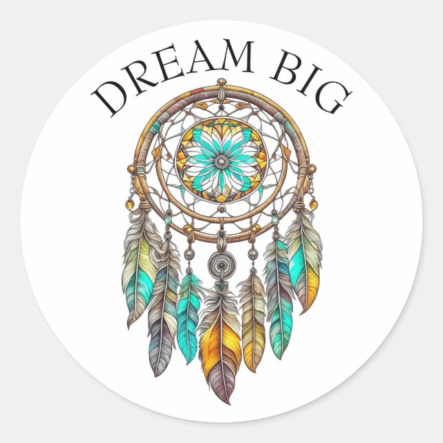 Sticker Rond Dreamcatcher turquoise et Brown | Gros rêves (Devant)