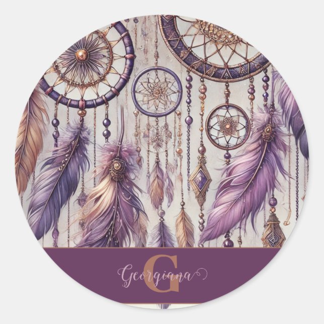 Sticker Rond Dreamcatchers Personnalisés Boho & Purple & Or (Devant)