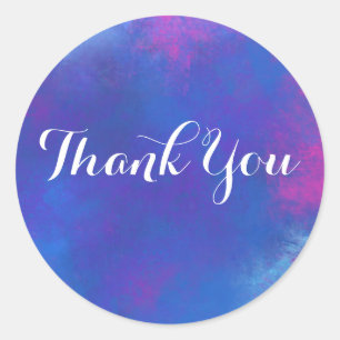 Sticker Rond Dreamy Abstrait en violet rose et Merci bleu