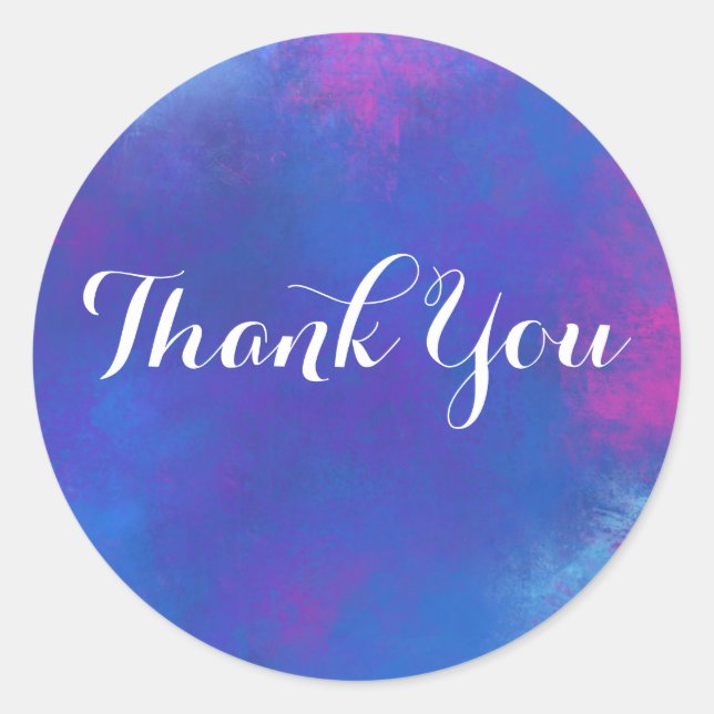 Sticker Rond Dreamy Abstrait en violet rose et Merci bleu (Devant)
