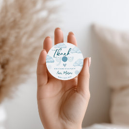 Sticker Rond Dreamy Aqua Blue Watercolor Clouds Baby Boy Thank 