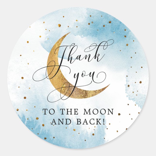 Sticker Rond Dreamy Blue sur la lune garçon fête d'anniversaire (Devant)