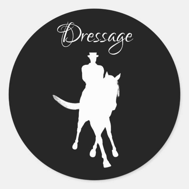 Sticker Rond Dressage Cheval Et Rider Silhouette Blanc (Devant)