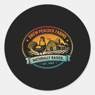 Sticker Rond Drew Pea Farms Poulet Élevé Naturellement Ét.1989 