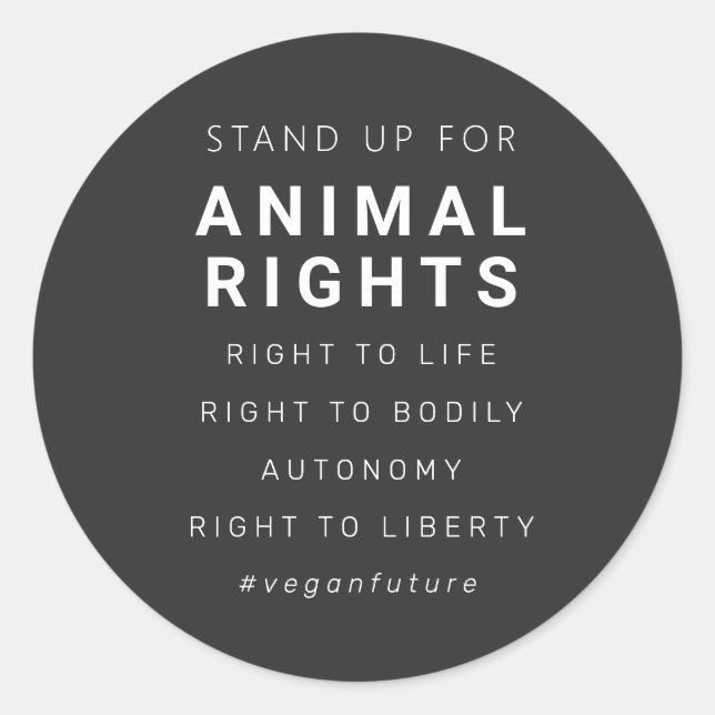 Sticker Rond Droits des animaux végétaliens Typographie minimal (Devant)