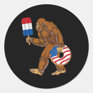 Sticker Rond Drôle 4 juillet Bigfoot Sasquatch américain