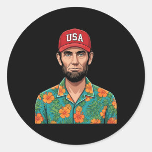 Sticker Rond Drôle Abe Abraham Lincoln 4 Juillet Vacances Férié
