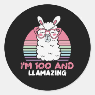 Sticker Rond Drôle adorable Llama 100e cadeau d'anniversaire po
