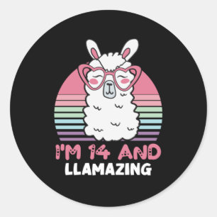 Sticker Rond Drôle adorable Llama 14e cadeau d'anniversaire pou