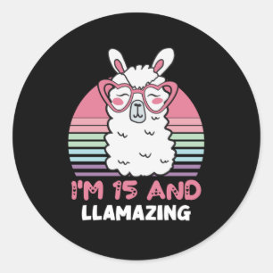 Sticker Rond Drôle Adorable Llama 15e Anniversaire Cadeau Pour 