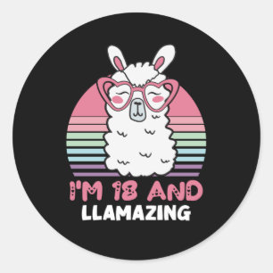 Sticker Rond Drôle Adorable Llama 18e Anniversaire Cadeau Pour 