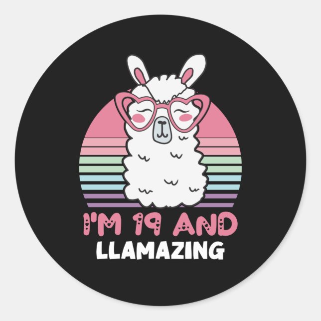 Sticker Rond Drôle Adorable Llama 19e Anniversaire Cadeau Pour  (Devant)