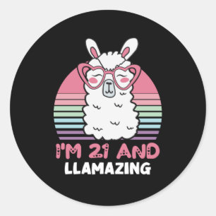 Sticker Rond Drôle Adorable Llama 21e Anniversaire Cadeau Pour 