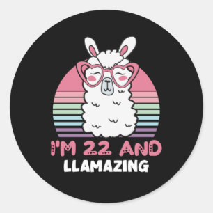 Sticker Rond Drôle adorable Llama 22e cadeau d'anniversaire pou