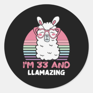 Sticker Rond Drôle adorable Llama 33e cadeau d'anniversaire pou