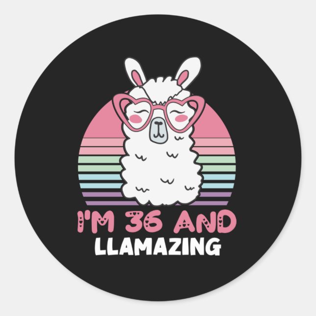Sticker Rond Drôle adorable Llama 36e cadeau d'anniversaire pou (Devant)