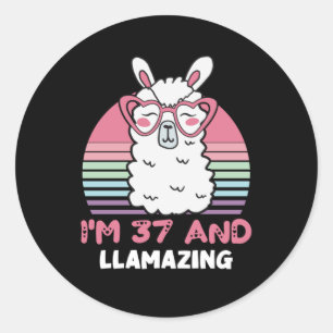 Sticker Rond Drôle Adorable Llama 37e Anniversaire Cadeau Pour 