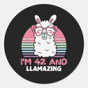 Sticker Rond Drôle adorable Llama 42e cadeau d'anniversaire pou