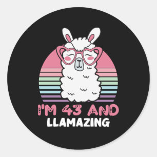 Sticker Rond Drôle adorable Llama 43e cadeau d'anniversaire pou