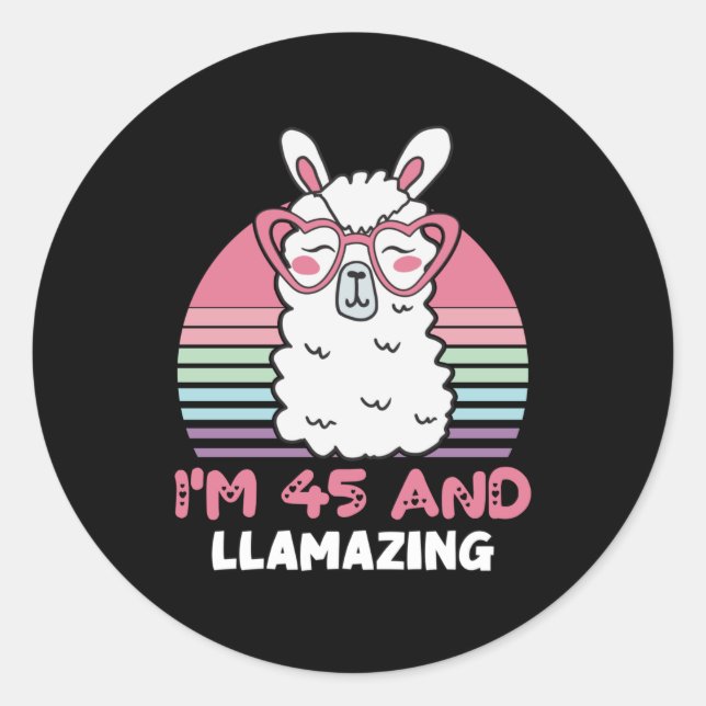 Sticker Rond Drôle adorable Llama 45e Anniversaire Cadeau Pour  (Devant)