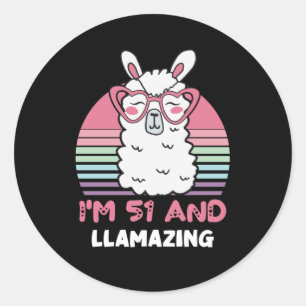 Sticker Rond Drôle Adorable Llama 51e Anniversaire Cadeau Pour 