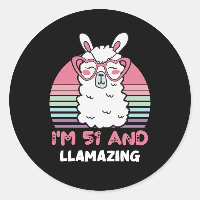 Sticker Rond Drôle Adorable Llama 51e Anniversaire Cadeau Pour  (Devant)