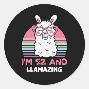 Sticker Rond Drôle Adorable Llama 52e Cadeau Anniversaire Pour 